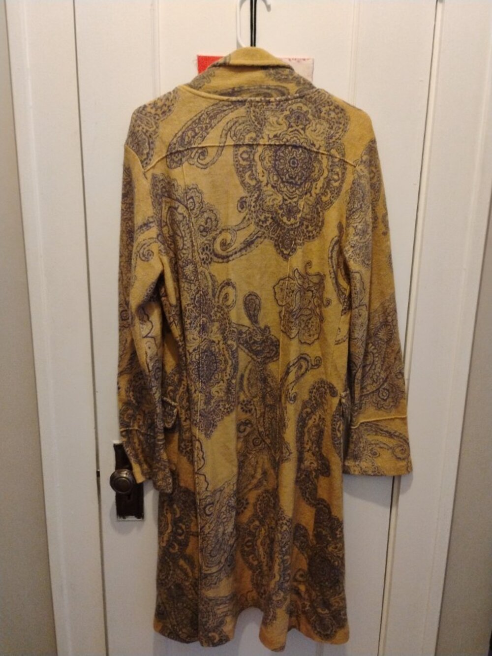 Silk Club Wool Paisley Long Coat Womens M Yellow Mustard Boho Longline Jacket - - Picture 4 of 4
